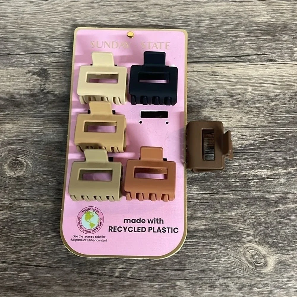 Sunday‎ State Rectangle Hair Claw Clip Set Recycled Plastic Neutral Earth Tones